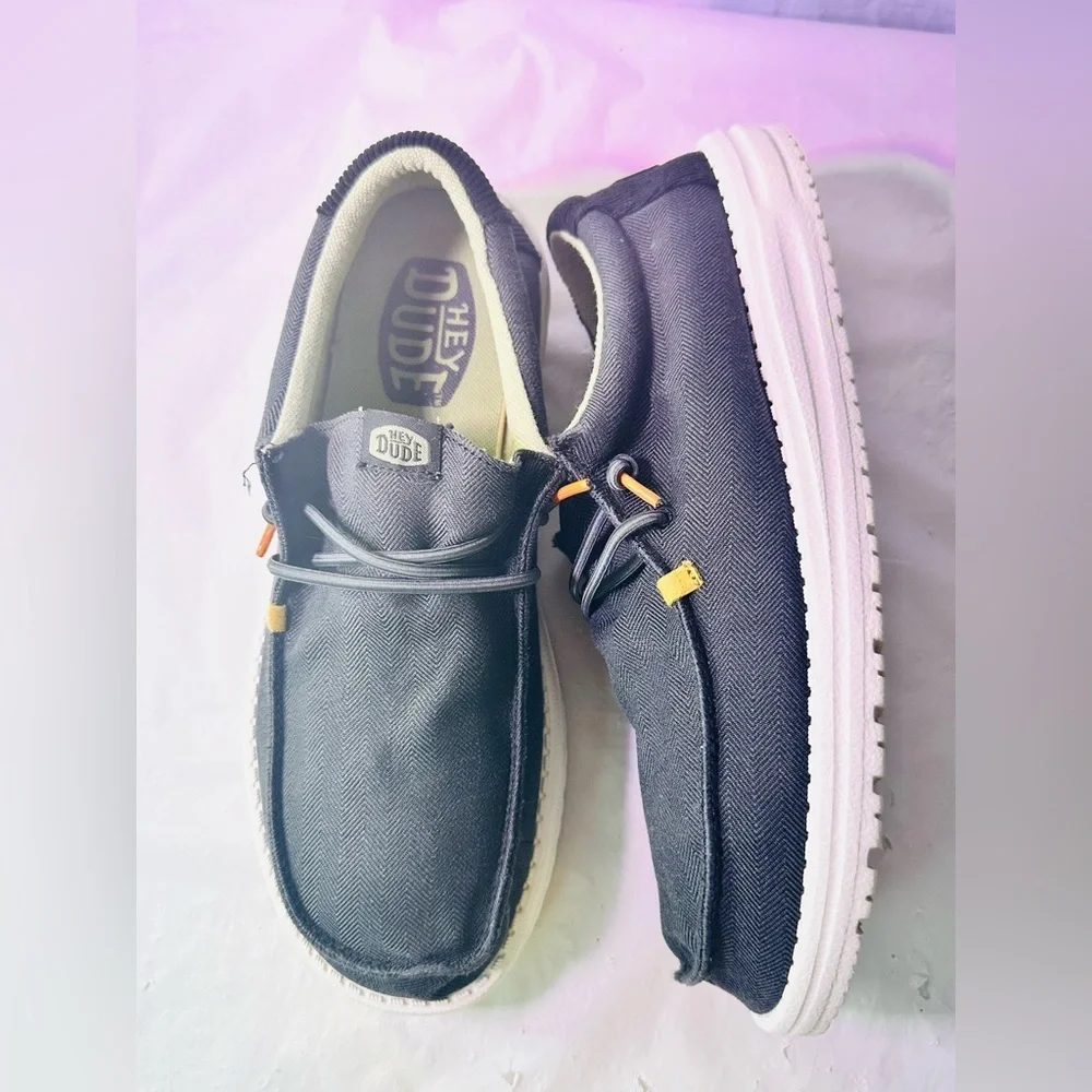 Hey Dude Men's Black Canvas Slip-On Loafers with White Sole